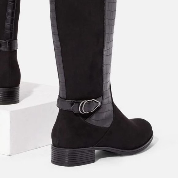 NIB JUSTFAB TANIYA KNEE HIGH FLAT BOOT (7 / BLACK) - Picture 7 of 10